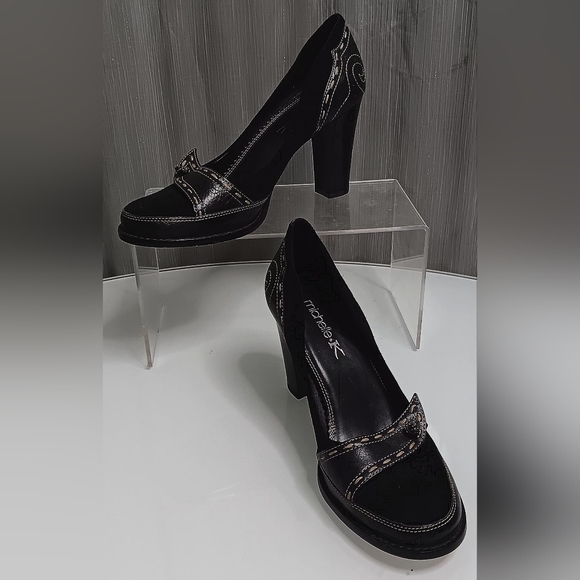 *Like New* MICHELLE K. Genuine Leather & Suede Embroidered Heels: sz. 9 - Picture 1 of 7